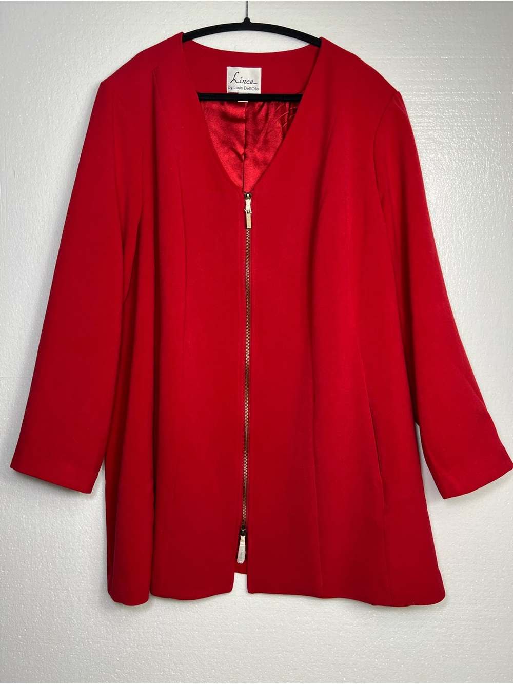 Linea by Louis Dell’Olio Women’s 26W Red Zip Front Long Jacket Blazer